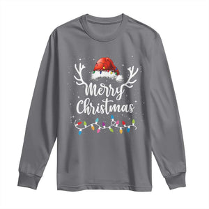 Merry Christmas Long Sleeve Shirt Lights Red Santa Hat Xmas Family Matching TS10 Charcoal Print Your Wear