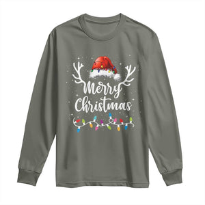 Merry Christmas Long Sleeve Shirt Lights Red Santa Hat Xmas Family Matching TS10 Military Green Print Your Wear