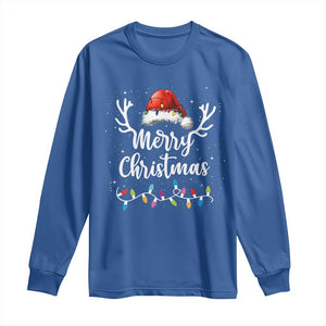 Merry Christmas Long Sleeve Shirt Lights Red Santa Hat Xmas Family Matching TS10 Royal Blue Print Your Wear