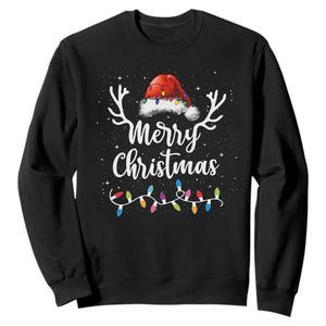 Merry Christmas Sweatshirt Lights Red Santa Hat Xmas Family Matching TS10 Black Print Your Wear