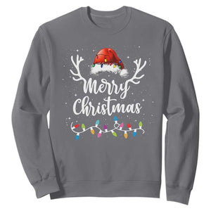 Merry Christmas Sweatshirt Lights Red Santa Hat Xmas Family Matching TS10 Charcoal Print Your Wear