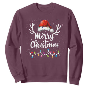 Merry Christmas Sweatshirt Lights Red Santa Hat Xmas Family Matching TS10 Maroon Print Your Wear