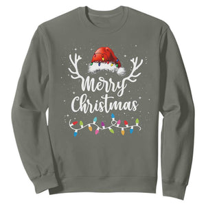 Merry Christmas Sweatshirt Lights Red Santa Hat Xmas Family Matching TS10 Military Green Print Your Wear