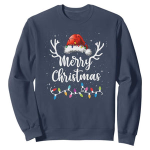 Merry Christmas Sweatshirt Lights Red Santa Hat Xmas Family Matching TS10 Navy Print Your Wear