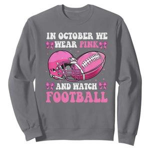 Football Breast Cancer Awareness Sweatshirt Coquette Football In October We Wear Pink Ghost Halloween Pink Ribbon TS10 Charcoal Print Your Wear