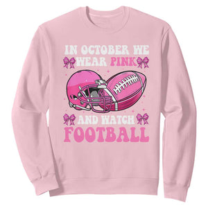 Football Breast Cancer Awareness Sweatshirt Coquette Football In October We Wear Pink Ghost Halloween Pink Ribbon TS10 Light Pink Print Your Wear