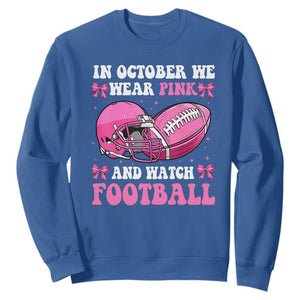 Football Breast Cancer Awareness Sweatshirt Coquette Football In October We Wear Pink Ghost Halloween Pink Ribbon TS10 Royal Blue Print Your Wear