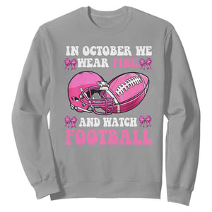 Football Breast Cancer Awareness Sweatshirt Coquette Football In October We Wear Pink Ghost Halloween Pink Ribbon TS10 Sport Gray Print Your Wear