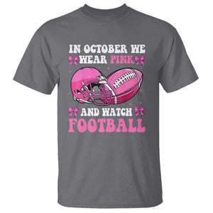 Football Breast Cancer Awareness T Shirt Coquette Football In October We Wear Pink Ghost Halloween Pink Ribbon TS10 Charcoal Print Your Wear