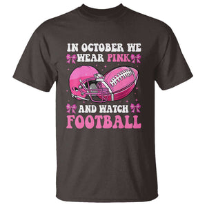 Football Breast Cancer Awareness T Shirt Coquette Football In October We Wear Pink Ghost Halloween Pink Ribbon TS10 Dark Chocolate Print Your Wear