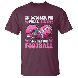 Football Breast Cancer Awareness T Shirt Coquette Football In October We Wear Pink Ghost Halloween Pink Ribbon TS10 Maroon Print Your Wear