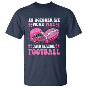 Football Breast Cancer Awareness T Shirt Coquette Football In October We Wear Pink Ghost Halloween Pink Ribbon TS10 Navy Print Your Wear