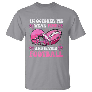 Football Breast Cancer Awareness T Shirt Coquette Football In October We Wear Pink Ghost Halloween Pink Ribbon TS10 Sport Gray Print Your Wear