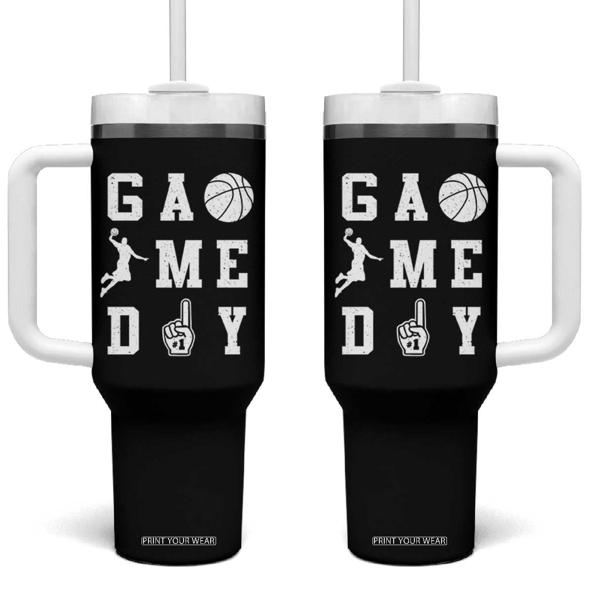 Game Day Basketball Tumbler With Handle Basketball Mom Sports Fan TS10 One Size: 40 oz Black Print Your Wear
