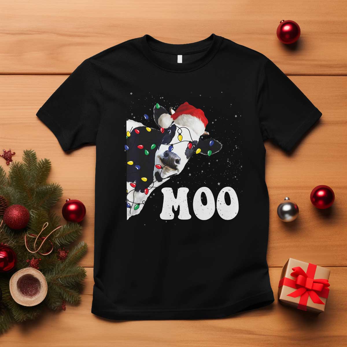 Christmas Cow T Shirt Funny Cow Lover Xmas Gift Farm TS10 Black Print Your Wear