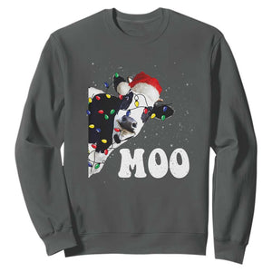 Christmas Cow Sweatshirt Funny Cow Lover Xmas Gift Farm TS10 Dark Heather Print Your Wear