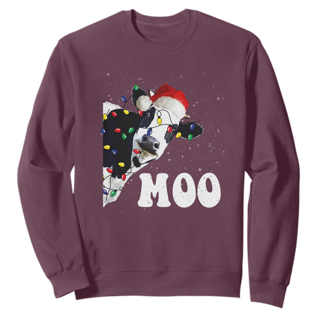 Christmas Cow Sweatshirt Funny Cow Lover Xmas Gift Farm TS10 Maroon Print Your Wear