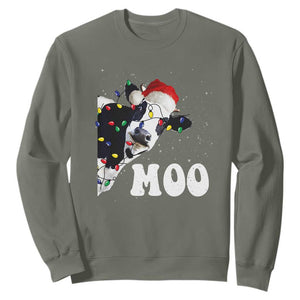 Christmas Cow Sweatshirt Funny Cow Lover Xmas Gift Farm TS10 Military Green Print Your Wear