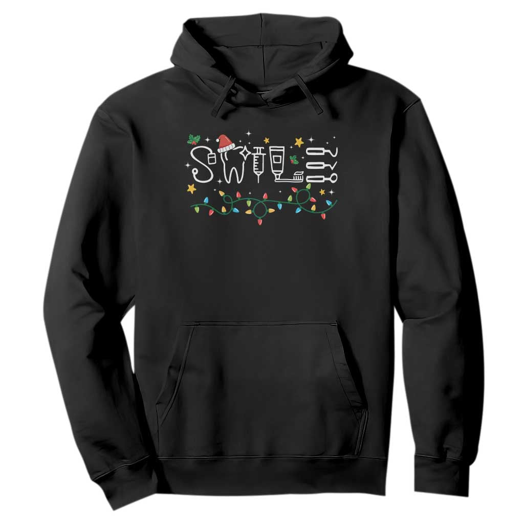 Christmas Dental Hoodie Red Santa Hat Teeth Funny Dentist Merry Xmas Lights TS10 Black Print Your Wear