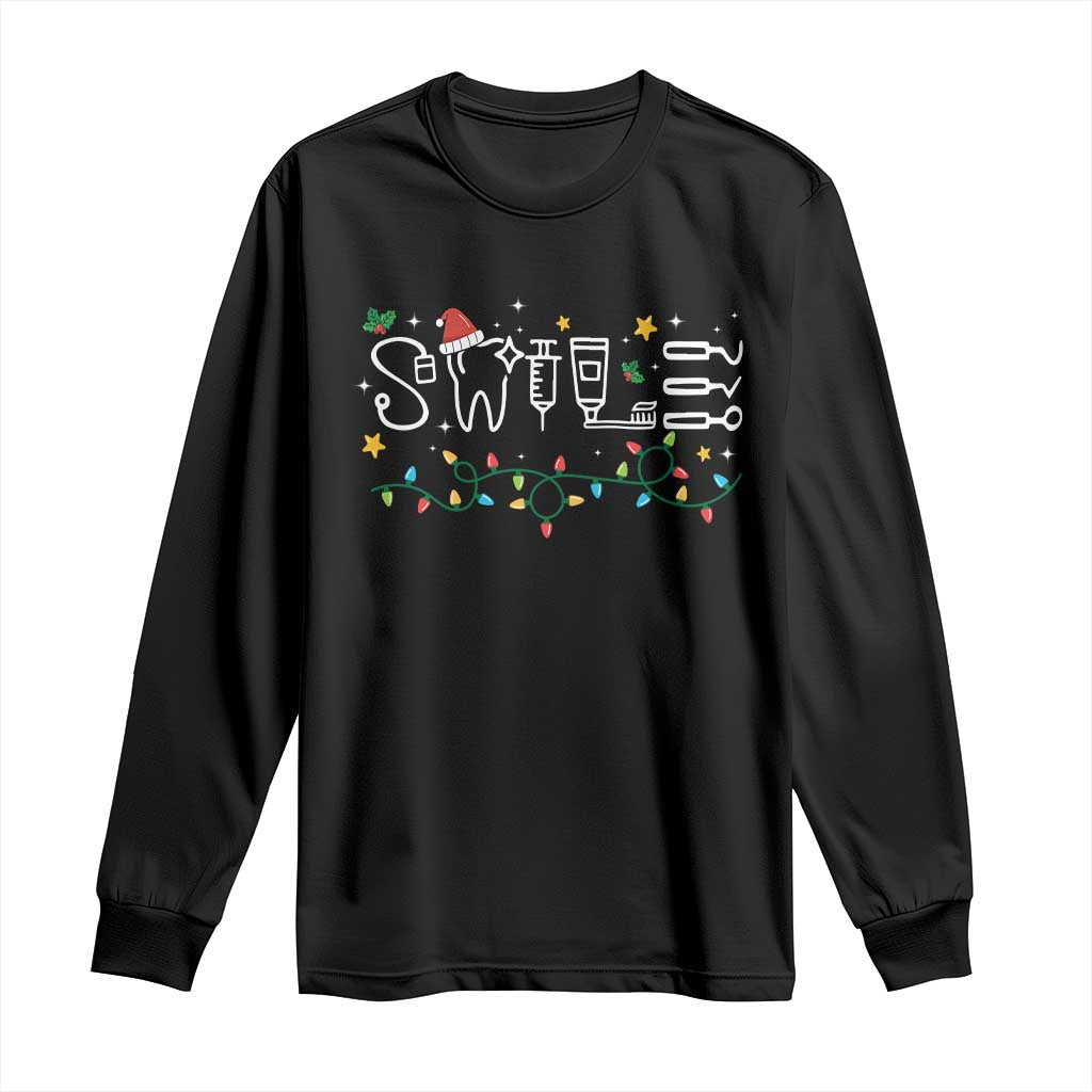 Christmas Dental Long Sleeve Shirt Red Santa Hat Teeth Funny Dentist Merry Xmas Lights TS10 Black Print Your Wear