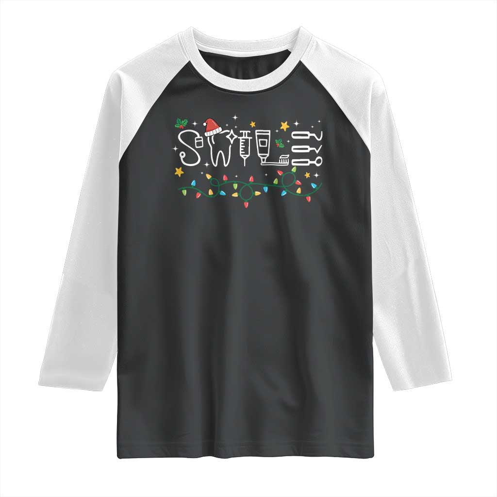 Christmas Dental Raglan Shirt Red Santa Hat Teeth Funny Dentist Merry Xmas Lights TS10 Black White Print Your Wear