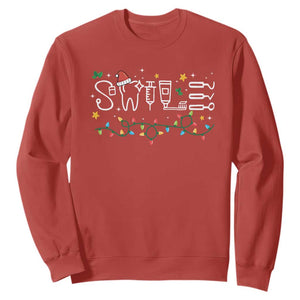 Christmas Dental Sweatshirt Red Santa Hat Teeth Funny Dentist Merry Xmas Lights TS10 Red Print Your Wear