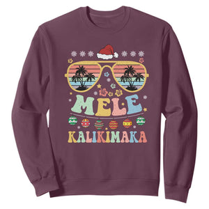 Santa Claus Sunglasses Beach Christmas In Hawaii Family Vacation Sweatshirt Mele Kalikimaka TS10 Maroon Print Your Wear