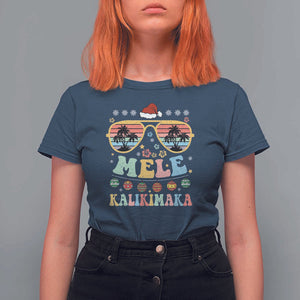 Santa Claus Sunglasses Beach Christmas In Hawaii Family Vacation T Shirt For Women Mele Kalikimaka TS10 Navy Print Your Wear