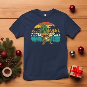 Dabbing Pineapple Christmas Tree Lights T Shirt Hawaiian Hawaii Tropical Xmas Men Gifts Sunglasses On TS10 Navy Print Your Wear