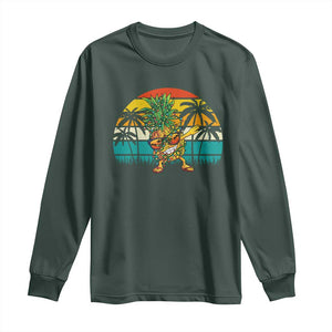 Dabbing Pineapple Christmas Tree Lights Long Sleeve Shirt Hawaiian Hawaii Tropical Xmas Men Gifts Sunglasses On TS10 Dark Forest Green Print Your Wear