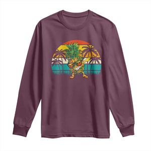 Dabbing Pineapple Christmas Tree Lights Long Sleeve Shirt Hawaiian Hawaii Tropical Xmas Men Gifts Sunglasses On TS10 Maroon Print Your Wear