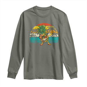 Dabbing Pineapple Christmas Tree Lights Long Sleeve Shirt Hawaiian Hawaii Tropical Xmas Men Gifts Sunglasses On TS10 Military Green Print Your Wear