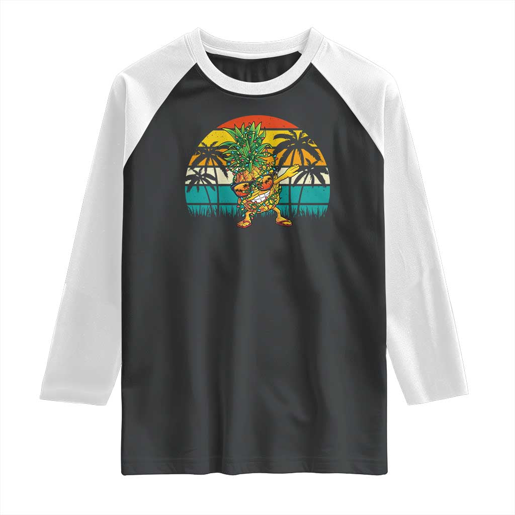 Dabbing Pineapple Christmas Tree Lights Raglan Shirt Hawaiian Hawaii Tropical Xmas Men Gifts Sunglasses On TS10 Black White Print Your Wear