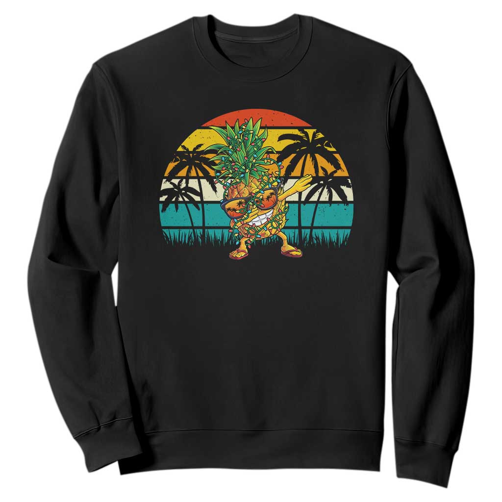 Dabbing Pineapple Christmas Tree Lights Sweatshirt Hawaiian Hawaii Tropical Xmas Men Gifts Sunglasses On TS10 Black Print Your Wear