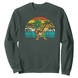 Dabbing Pineapple Christmas Tree Lights Sweatshirt Hawaiian Hawaii Tropical Xmas Men Gifts Sunglasses On TS10 Dark Forest Green Print Your Wear