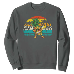 Dabbing Pineapple Christmas Tree Lights Sweatshirt Hawaiian Hawaii Tropical Xmas Men Gifts Sunglasses On TS10 Dark Heather Print Your Wear