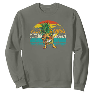 Dabbing Pineapple Christmas Tree Lights Sweatshirt Hawaiian Hawaii Tropical Xmas Men Gifts Sunglasses On TS10 Military Green Print Your Wear