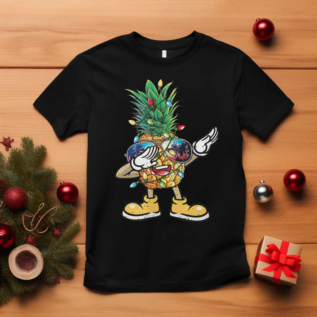 Dabbing Pineapple Hawaii Christmas Tree Lights Xmas Sunglasses T Shirt Tropical Holiday Beach TS10 Black Print Your Wear