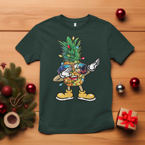 Dabbing Pineapple Hawaii Christmas Tree Lights Xmas Sunglasses T Shirt Tropical Holiday Beach TS10 Dark Forest Green Print Your Wear