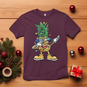 Dabbing Pineapple Hawaii Christmas Tree Lights Xmas Sunglasses T Shirt Tropical Holiday Beach TS10 Maroon Print Your Wear