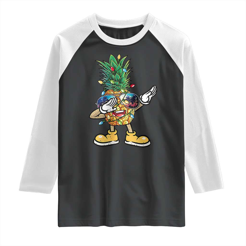 Dabbing Pineapple Hawaii Christmas Tree Lights Xmas Sunglasses Raglan Shirt Tropical Holiday Beach TS10 Black White Print Your Wear