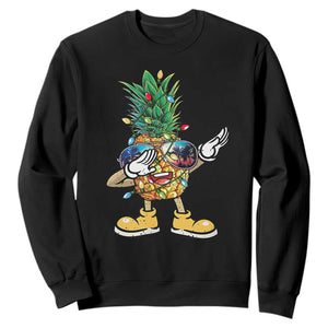 Dabbing Pineapple Hawaii Christmas Tree Lights Xmas Sunglasses Sweatshirt Tropical Holiday Beach TS10 Black Print Your Wear