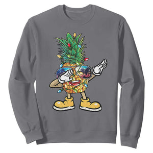 Dabbing Pineapple Hawaii Christmas Tree Lights Xmas Sunglasses Sweatshirt Tropical Holiday Beach TS10 Charcoal Print Your Wear