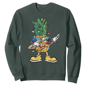 Dabbing Pineapple Hawaii Christmas Tree Lights Xmas Sunglasses Sweatshirt Tropical Holiday Beach TS10 Dark Forest Green Print Your Wear