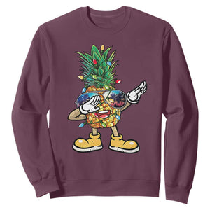 Dabbing Pineapple Hawaii Christmas Tree Lights Xmas Sunglasses Sweatshirt Tropical Holiday Beach TS10 Maroon Print Your Wear