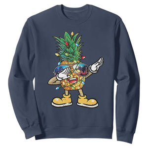 Dabbing Pineapple Hawaii Christmas Tree Lights Xmas Sunglasses Sweatshirt Tropical Holiday Beach TS10 Navy Print Your Wear