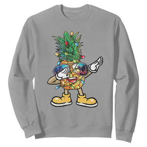 Dabbing Pineapple Hawaii Christmas Tree Lights Xmas Sunglasses Sweatshirt Tropical Holiday Beach TS10 Sport Gray Print Your Wear