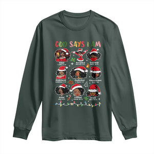 Christian Christmas Long Sleeve Shirt God Says I Am African American Women Scriptures Affirmations TS10 Dark Forest Green Print Your Wear