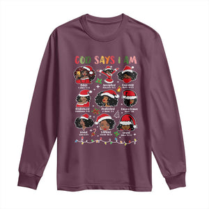 Christian Christmas Long Sleeve Shirt God Says I Am African American Women Scriptures Affirmations TS10 Maroon Print Your Wear