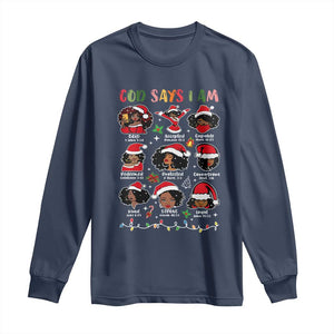 Christian Christmas Long Sleeve Shirt God Says I Am African American Women Scriptures Affirmations TS10 Navy Print Your Wear